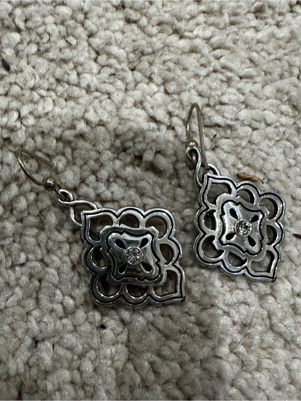 Brighton Silver Floral Filigree Drop Earrings with Crystal